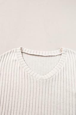 image-Ribbed Knit V Neck Slouchy Two-Piece Outfit - Khaki Modern Chic