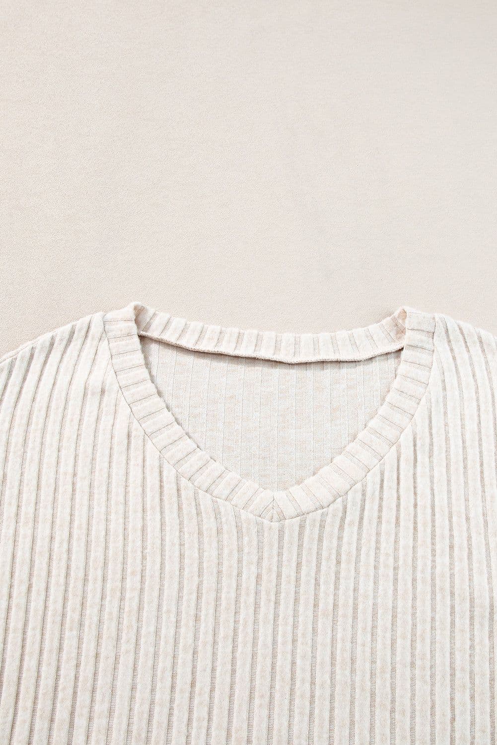 image-Ribbed Knit V Neck Slouchy Two-Piece Outfit - Khaki Modern Chic