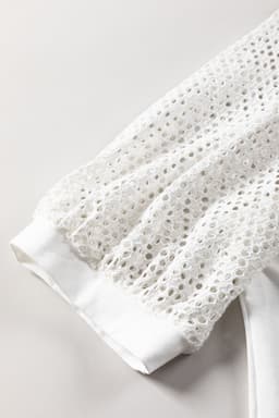 image-White Pointelle Lace Half Sleeve Crew Neck Tee