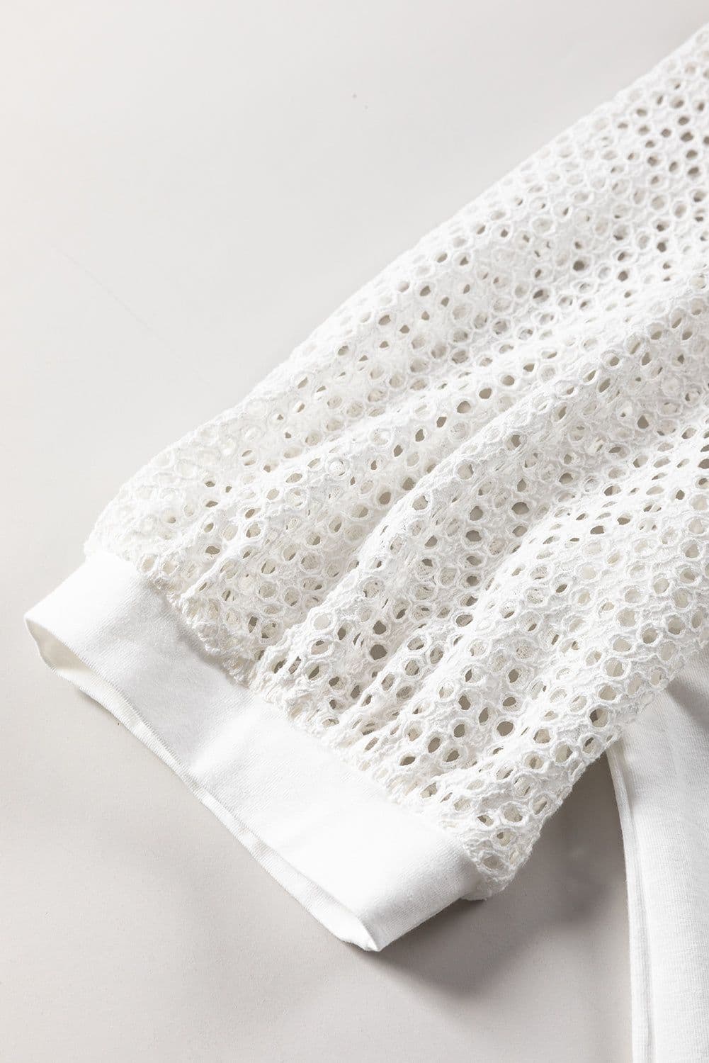 image-White Pointelle Lace Half Sleeve Crew Neck Tee
