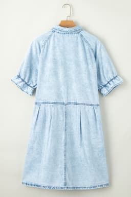 image-Beau Blue Mineral Wash Ruffled Denim Dress