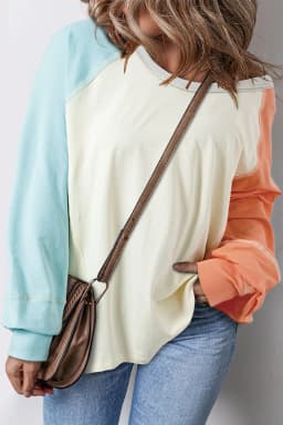 image-Yellow Colorblock Patchwork Long Sleeve Crew Top