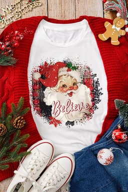 image-White Believe Christmas Father Graphic Crewneck T Shirt