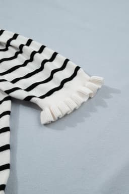 image-Stripped Beige Stripe Knit Short Sleeve Sweater Cardigan