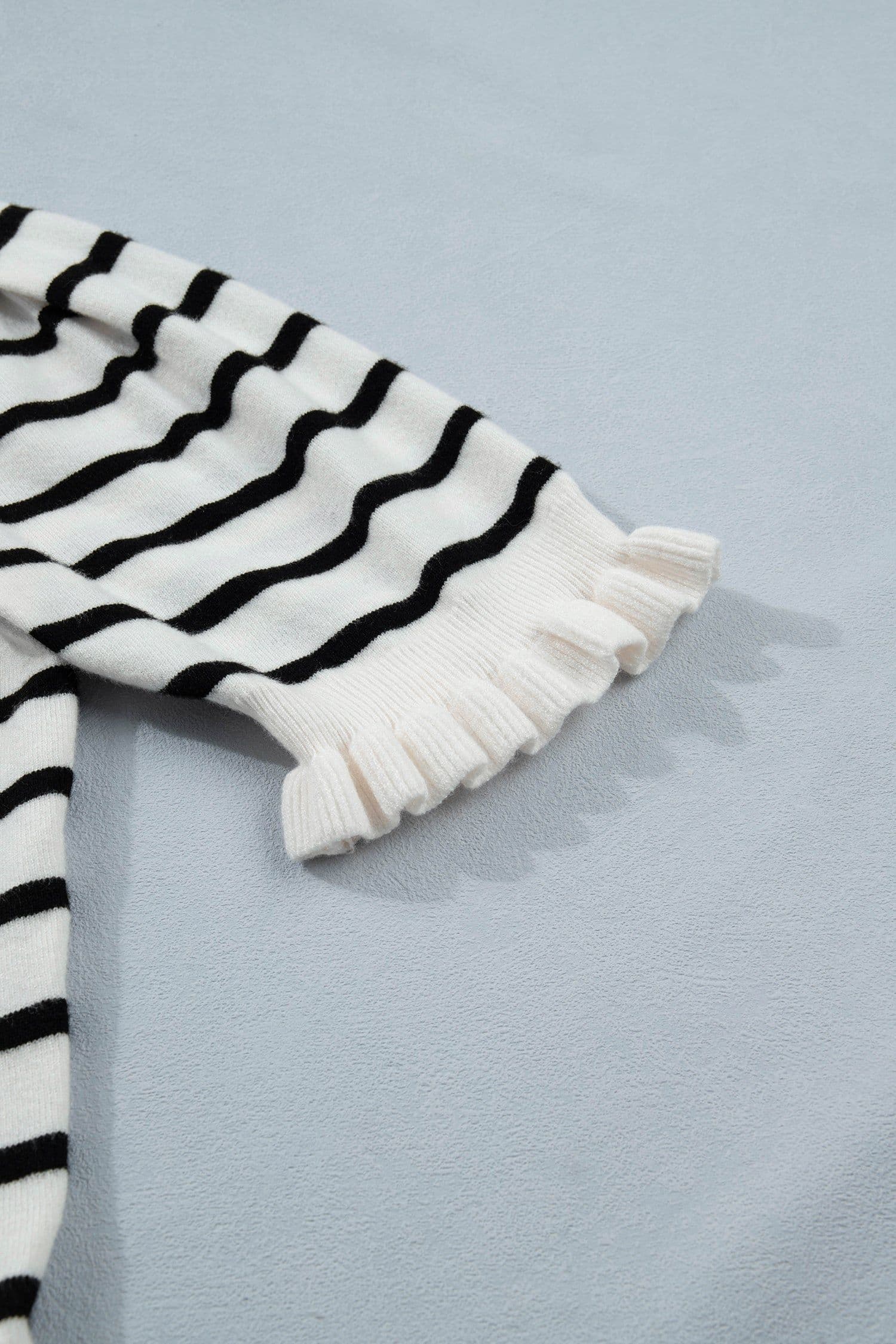 image-Stripped Beige Stripe Knit Short Sleeve Sweater Cardigan