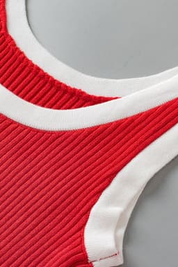 image-Pink Colorblock Edge Ribbed Knit U Neck Tank Top