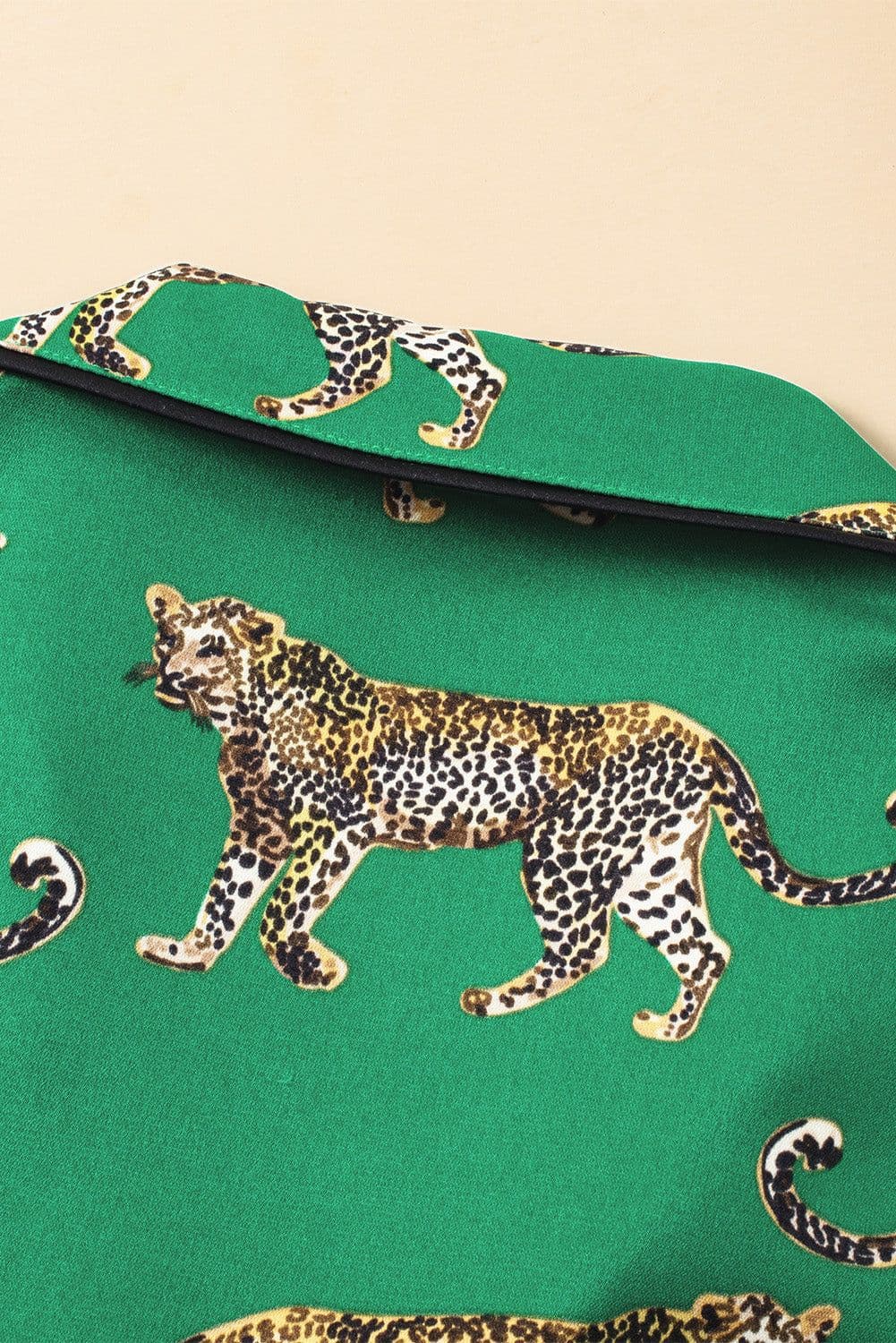image-Green Cheetah Print Pajama Set - Short Sleeve Shirt & Pants