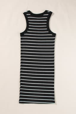 image-Black Stripe Ribbed Knit Mini Dress - Chic Silhouette, Sleeveless
