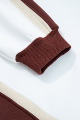 image-Coffee Color Block Patchwork Athleisure Hooded Sweatshirt