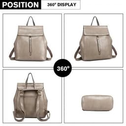 image-E6833 - MISS LULU Vintage Oil-Wax Faux Leather Backpack - Grey