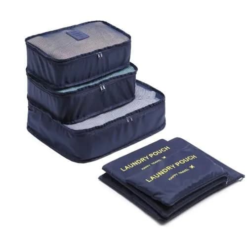 image-E6874-1 - Kono 6 Piece Polyester Travel Luggage Organiser Bag Set - Navy