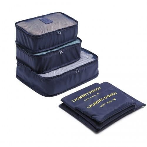 image-E6874-1 - Kono 6 Piece Polyester Travel Luggage Organiser Bag Set - Navy