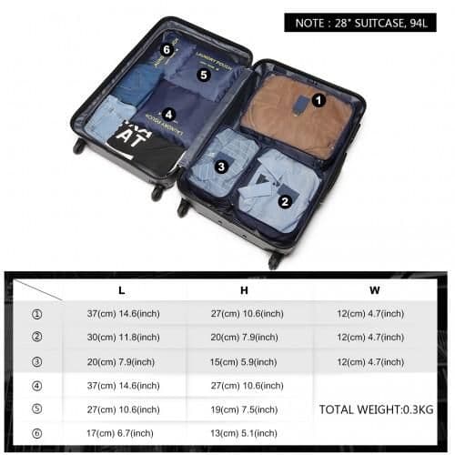 image-E6874-1 - Kono 6 Piece Polyester Travel Luggage Organiser Bag Set - Navy