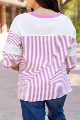 image-Phalaenopsis Striped Patchwork 3/4 Sleeve Top