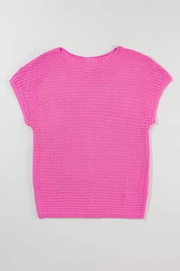 image-Pink Solid Loose Knit Short Dolman Sleeve Sweater