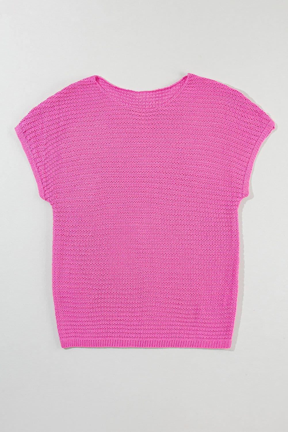 image-Pink Solid Loose Knit Short Dolman Sleeve Sweater