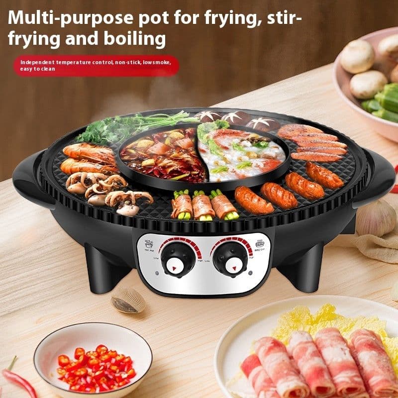 image-Multifunctional Electric Hot Pot and Barbecue Grill - 5L 2300W