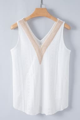 image-White Lace Crochet Tank Top V Neck Loose Fit