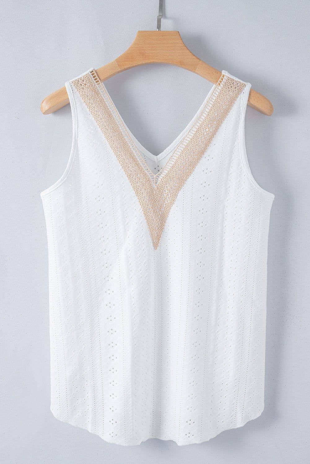 image-White Lace Crochet Tank Top V Neck Loose Fit