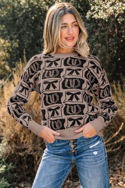 image-Pink Bows & Horseshoes Western Sweater