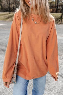 image-Strawberry Pink Ribbed Corded Oversized Sweatshirt