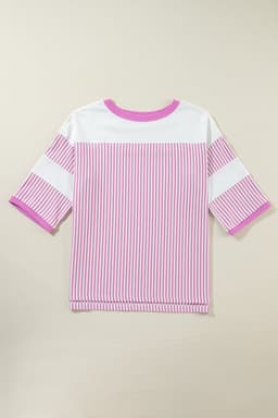 image-Phalaenopsis Striped Patchwork 3/4 Sleeve Top