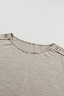 image-Smoke Gray Batwing Sleeve Casual Tee - Button Detail, Versatile