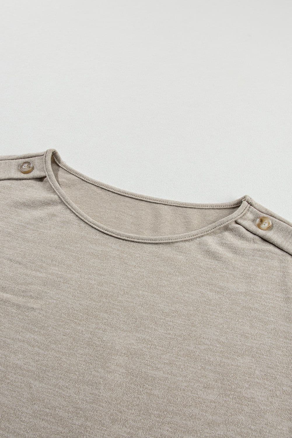 image-Smoke Gray Batwing Sleeve Casual Tee - Button Detail, Versatile