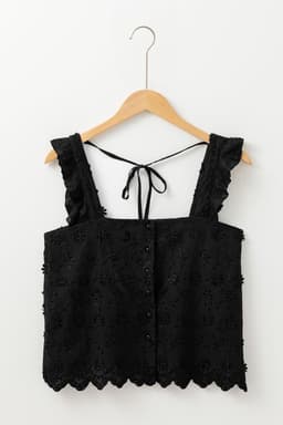 image-Black Floral Embroidered Buttoned Tank Top