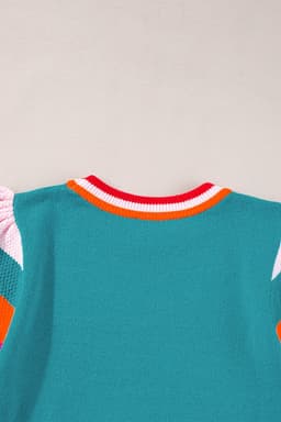 image-Turquoise Flutter Sleeve Knit Sweater