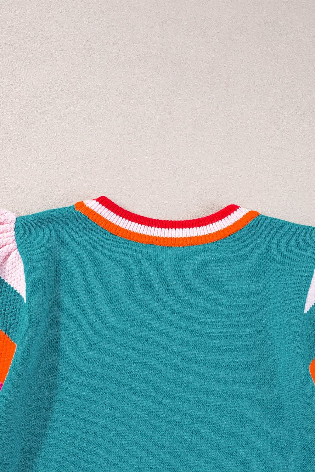 image-Turquoise Flutter Sleeve Knit Sweater