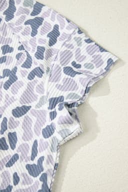 image-Beige Camouflage Print Twisted Rib Loose Tee Drawstring Pants Set