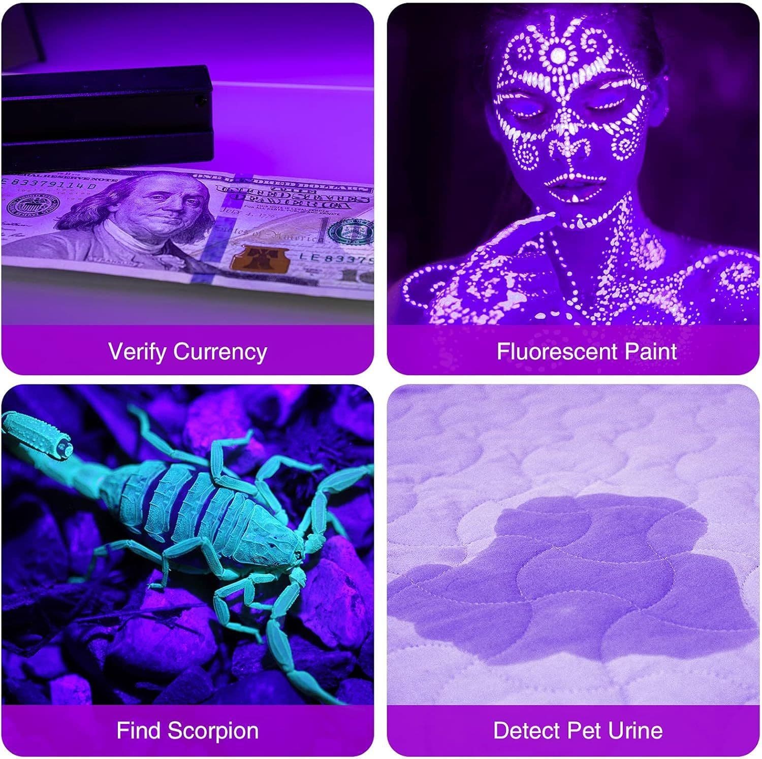 image-UV Flashlight LED Handheld Blacklight Flashlight Mini Light Torch Detector For Dog Pet Urine Stains Bed Bugs And Scorpions Batteries Not Included