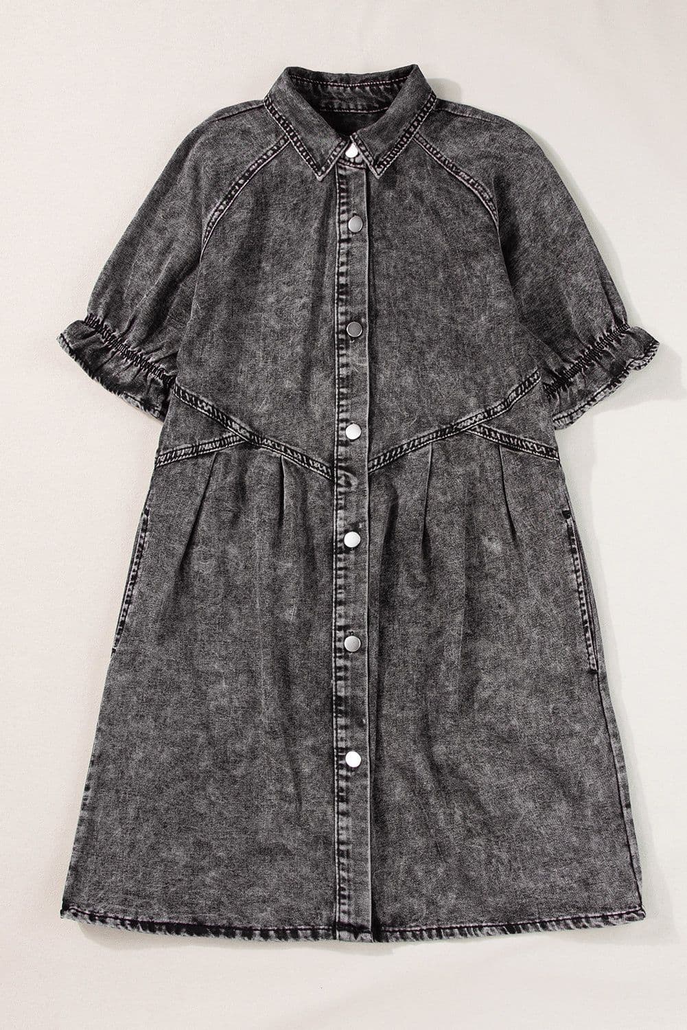 image-Beau Blue Mineral Wash Ruffled Denim Dress