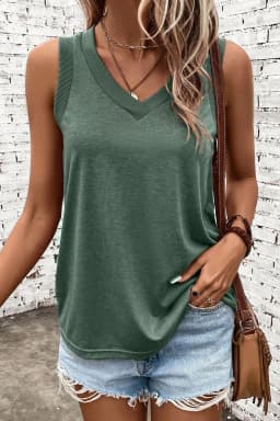 image-Mist Green Ribbed V Neck Tank