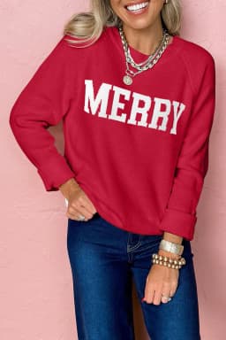 image-Racing Red MERRY Letter Christmas Raglan Sweater