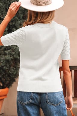 image-White Fish Scale Textured Knit Sweater High Neck