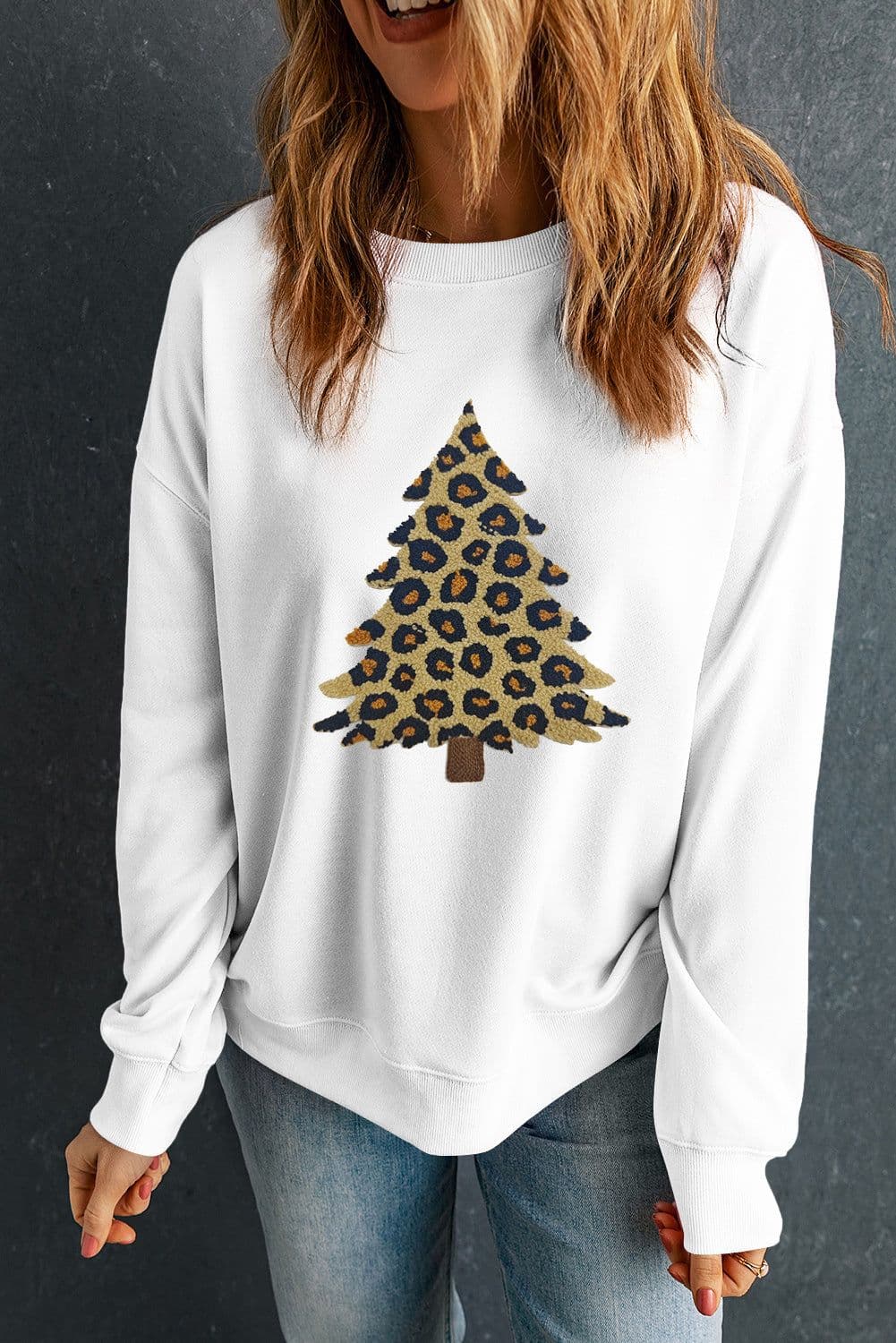 image-White Plush Leopard Tree Sweatshirt Drop Shoulder