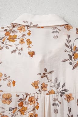 image-Apricot Floral Printed Silky Button Up Long Sleeve Shirt