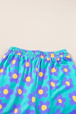 image-Green Flower Print Short Sleeve Pajamas Set