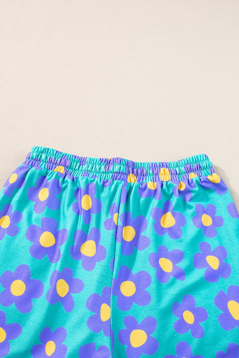 image-Green Flower Print Short Sleeve Pajamas Set