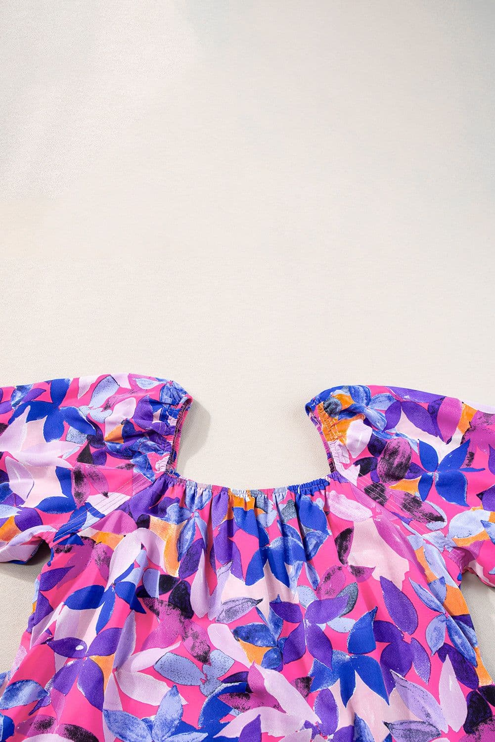 image-Purple Ruffled Short Sleeve Floral Print Dress - Sizes Available (59 characters)