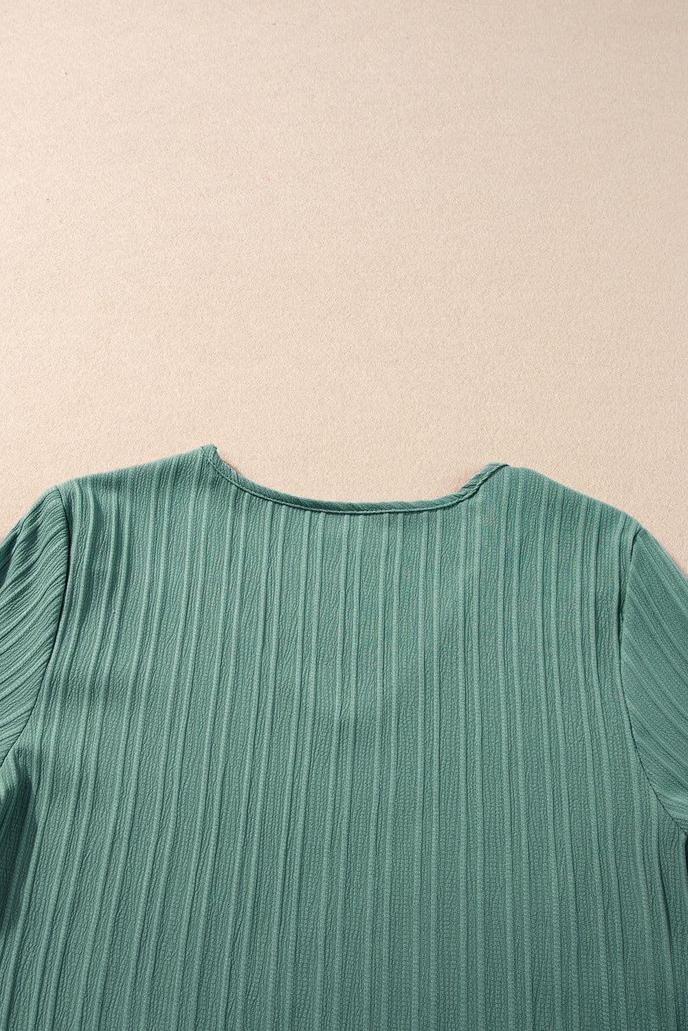 image-Peach Blossom Ruffled Half Sleeve V Neck Textured Top