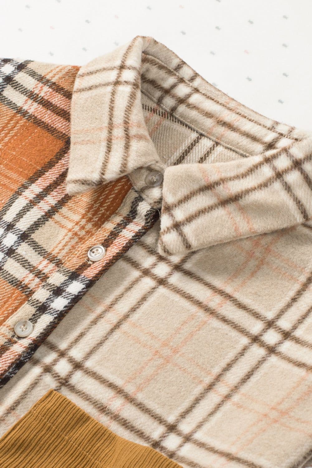image-Plaid Color Block Patchwork Shirt Jacket - Orange, Sizes S-2XL