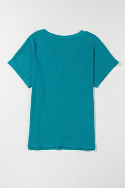 image-Blue Sapphire Crinkled V Neck T-shirt - Women's Fashion