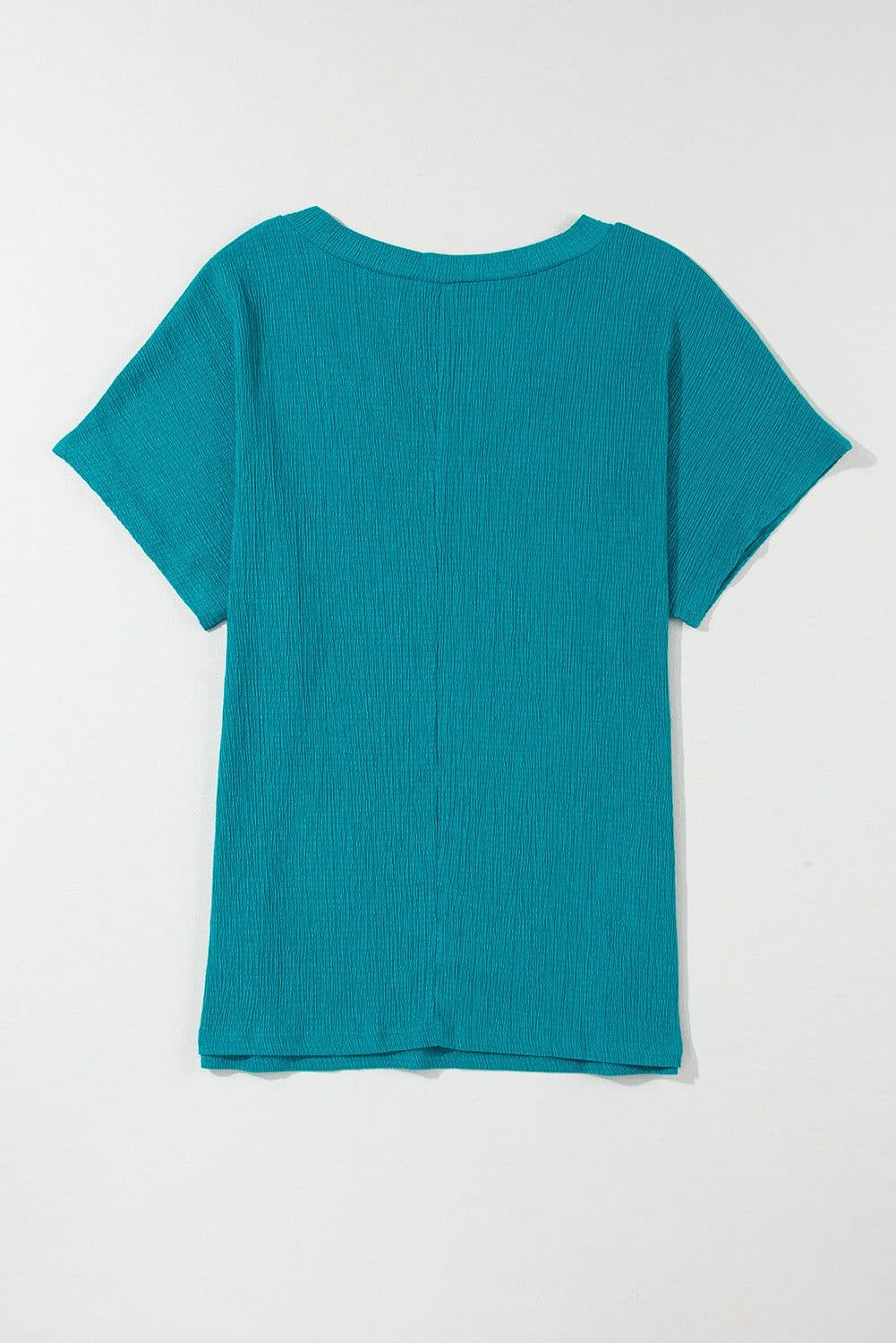 image-Blue Sapphire Crinkled V Neck T-shirt - Women's Fashion