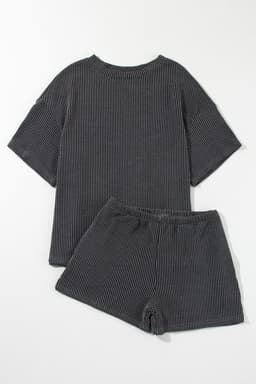 image-Phalaenopsis Ribbed Textured Knit Loose Fit Tee and Shorts Set