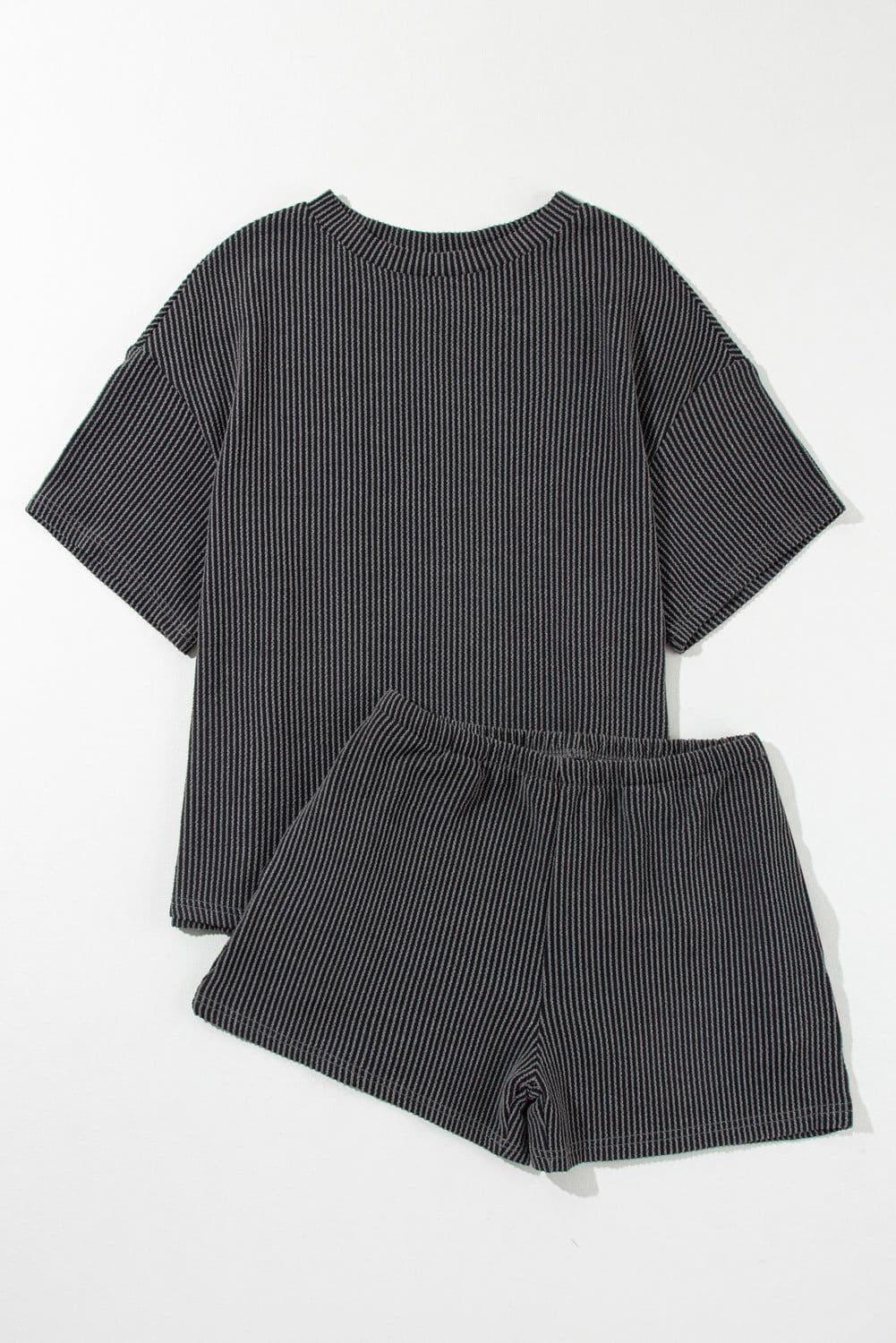 image-Phalaenopsis Ribbed Textured Knit Loose Fit Tee and Shorts Set