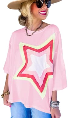 image-Moonlight Jade Colorblock Star Patched Half Sleeve Tee