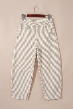 image-Khaki Stripe Casual Barrel Jeans - Striped Denim Pants